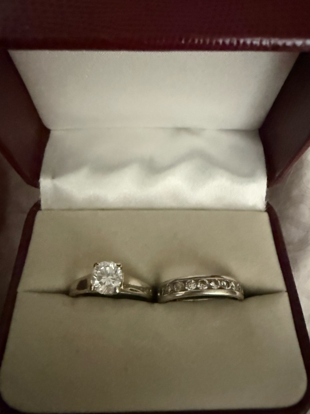 Classic White Gold Solitaire Engagement Ring with Matching Band - White